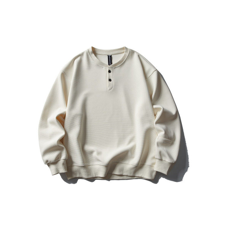 Unisex Waffle Knit Henley Sweatshirt in Oversize Cut with Button Placket Mune Fashion