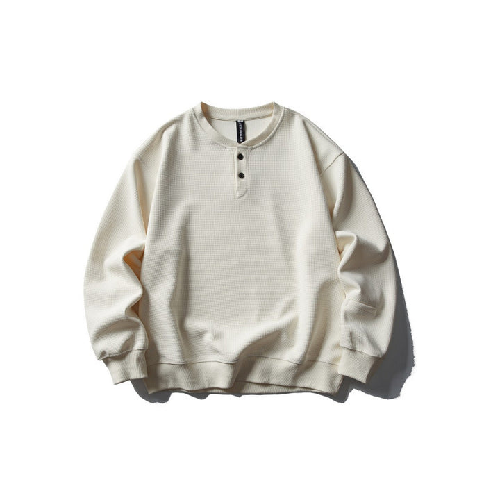 Unisex Waffle Knit Henley Sweatshirt in Oversize Cut with Button Placket Mune Fashion