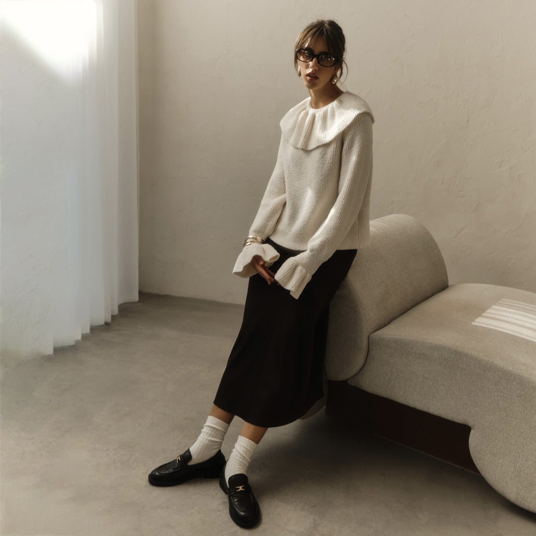 Women's turtleneck pullover with wide roll collar and ruffle sleeves Mune Fashion