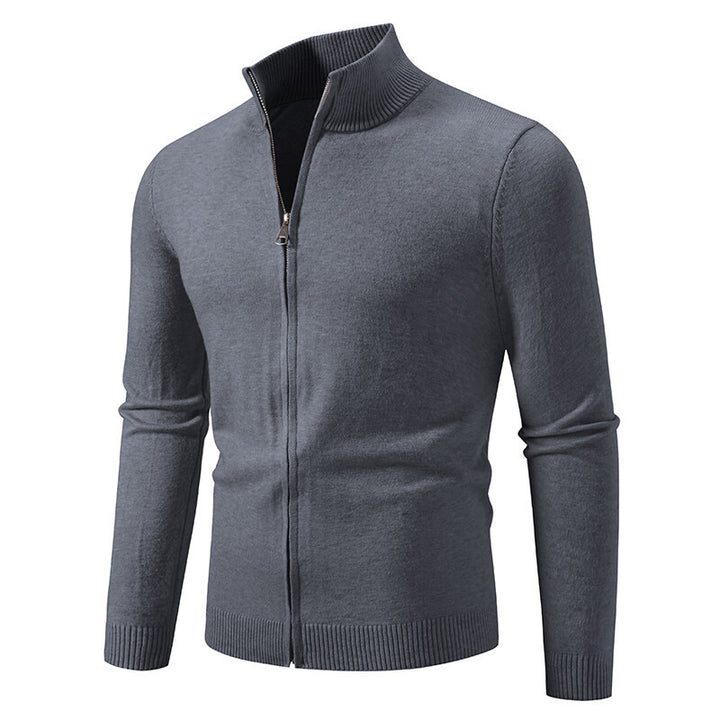 Men's narrow fit zip-up cardigan with ribbed stand-up collar and fine cotton blend Mune Fashion