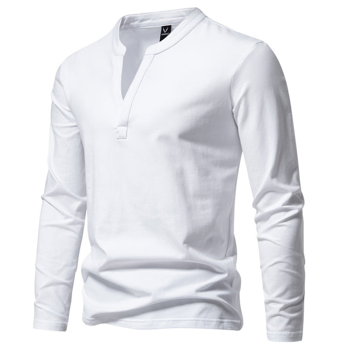 Men's long-sleeved Henley shirt with stand-up collar, deep V-opening and slim fit Mune Fashion
