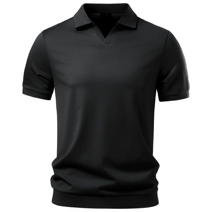 Men's fine-knit short-sleeve polo shirt with open V-neck and elastic hem Mune Fashion
