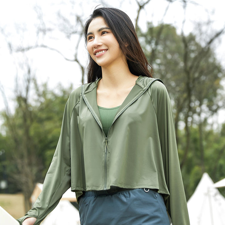 Women's Lightweight Hooded Jacket with UV Protection, Breathable Fabric and Shorter Hem Mune Fashion