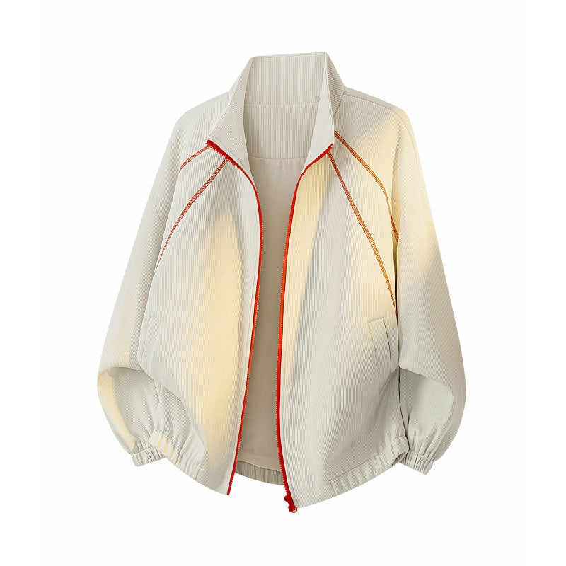 Women's Oversize Structured Bomber Jacket with Stand Collar, Raglan Sleeves & Elastic Hem Mune Fashion