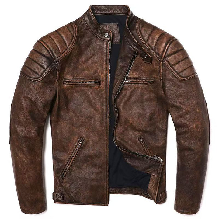 Men's leather jacket in field jacket cut with mounted chest pockets Mune Fashion