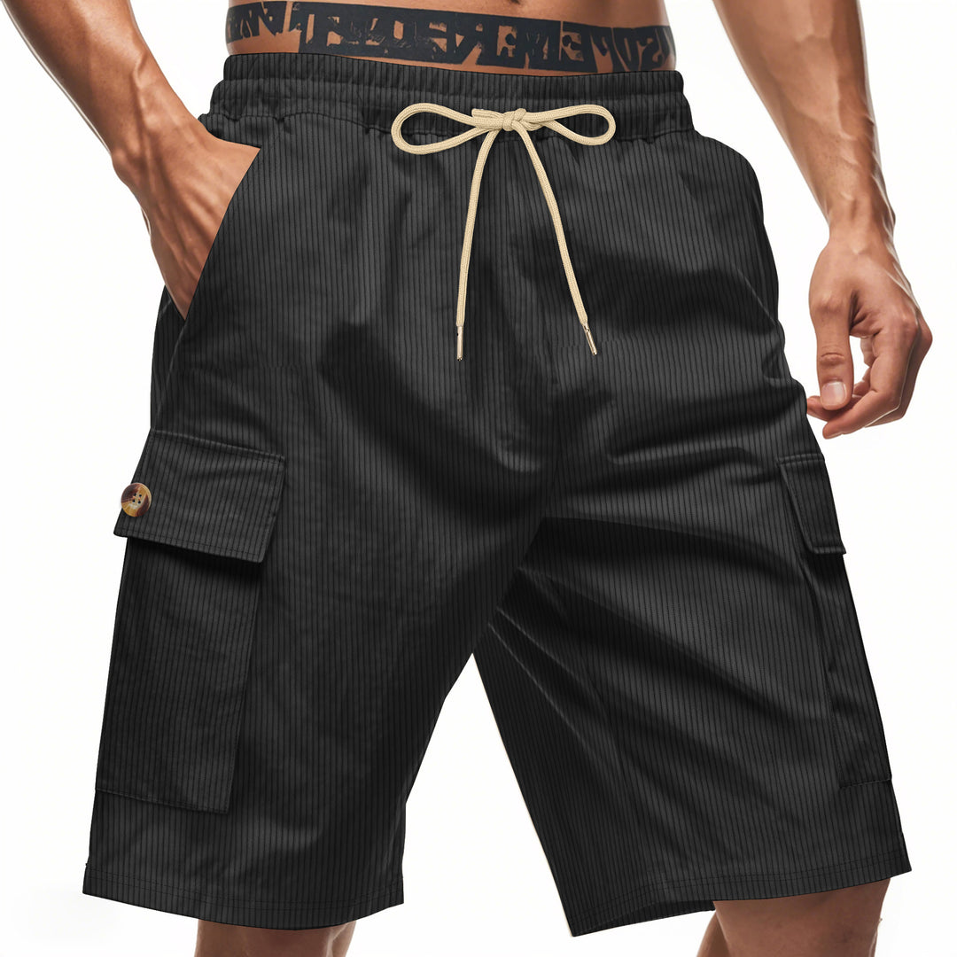 Men's casual utility bermuda with fine ribbed texture, elastic drawstring, and flap pockets Mune Fashion