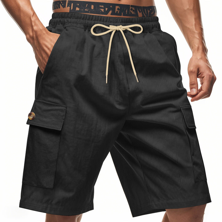 Men's casual utility bermuda with fine ribbed texture, elastic drawstring, and flap pockets Mune Fashion