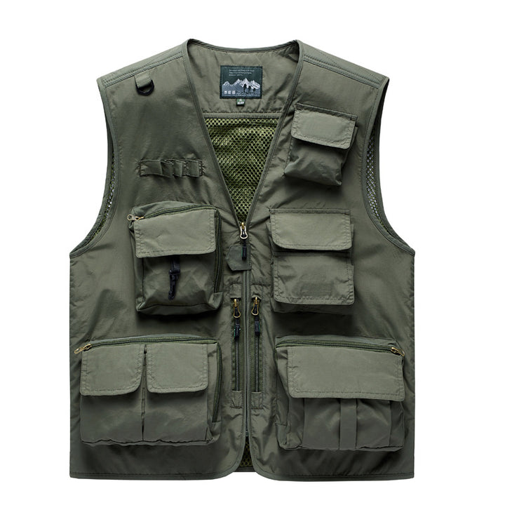 Men's multifunctional outdoor utility vest with mesh back, multiple front pockets and continuous zipper Mune Fashion