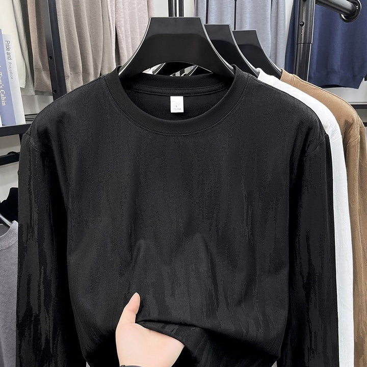 Men's finely structured long-sleeve shirt with round neck and subtle jacquard texture Mune Fashion