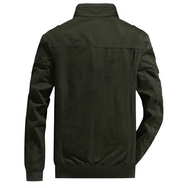 Men's Canvas Field Jacket in Utility Style with Warming Fleece Lining and Shoulder Patches Mune Fashion
