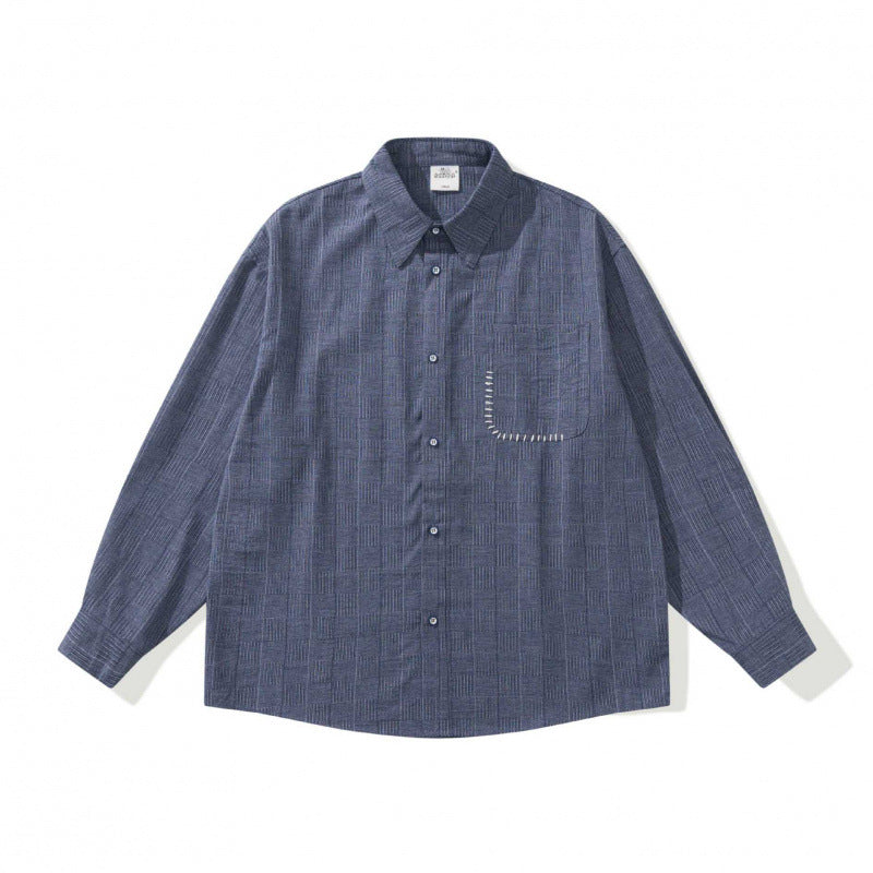 Unisex Oversize shirt made of structured wool blend with check pattern and decorative chest pocket Mune Fashion