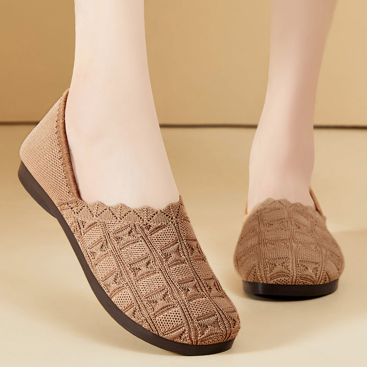 Ladies knitted comfort ballerina slippers with elastic entry, molded cushioned sole, and non-slip flexible outsole Mune Fashion