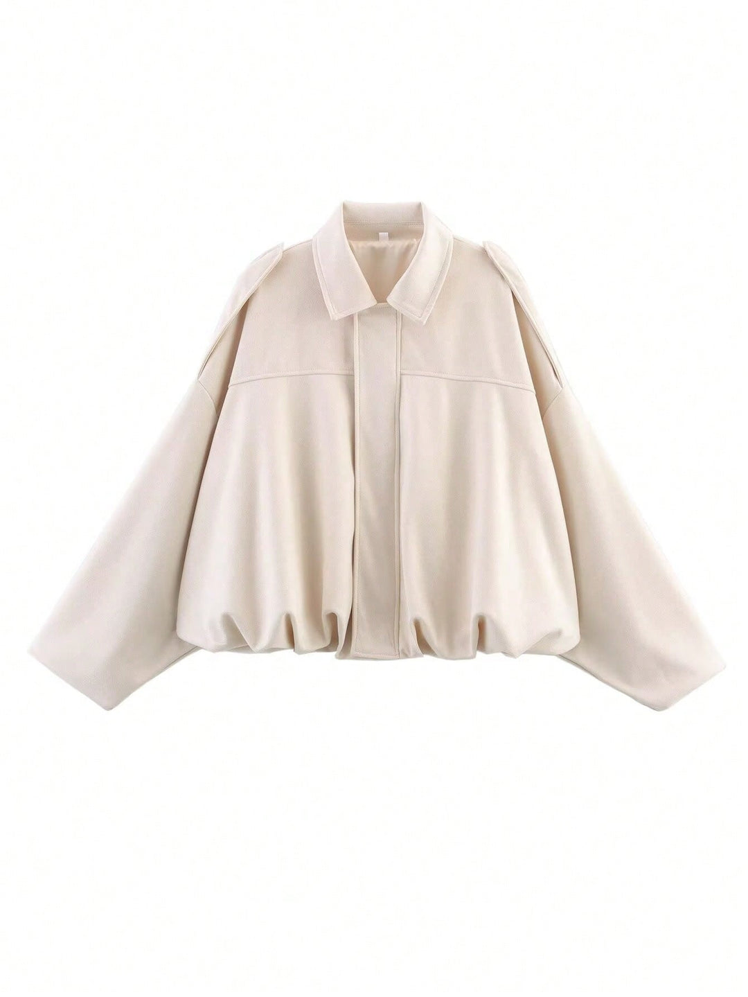 Women's loose short jacket with balloon hem, concealed closure and shoulder flaps Mune Fashion