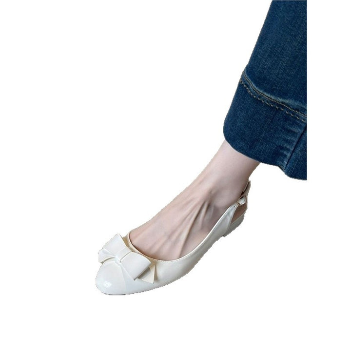 Women's Round-Toe Slingback Ballerinas with Patent Finish and Bow Detail Mune Fashion