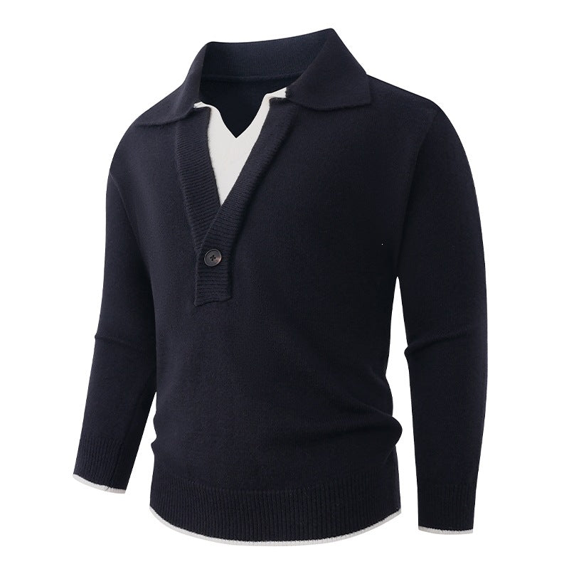Men's fine knit sweater with polo collar and one-button half placket Mune Fashion