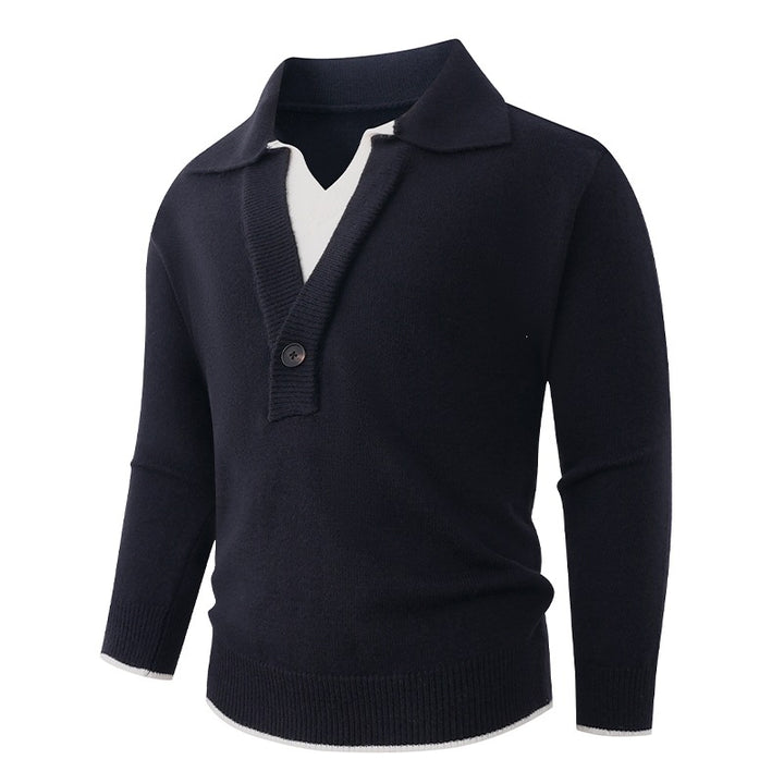 Men's fine knit sweater with polo collar and one-button half placket Mune Fashion