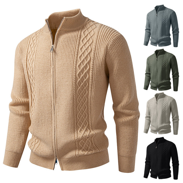Men's zip knit jacket with decorative cable pattern, stand-up collar and elastic cuffs Mune Fashion