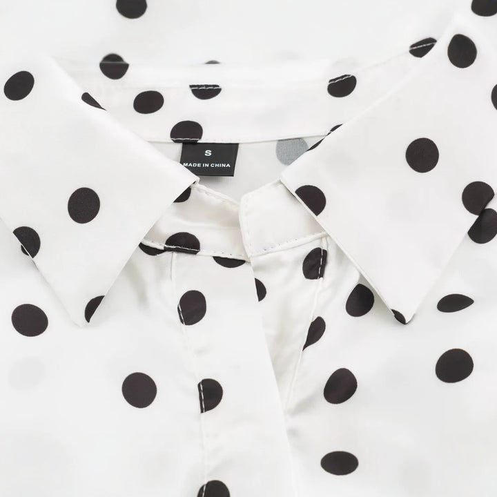 Women's Polka Dot Cropped Blouse with Wide Waist Belt and Balloon Sleeves Mune Fashion
