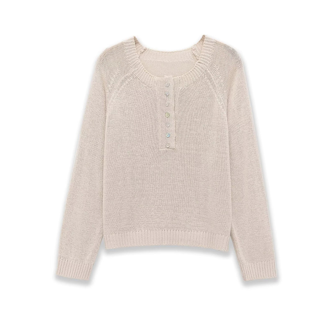 Women’s Lightweight Fine Knit Pullover with Henley Button Placket Mune Fashion
