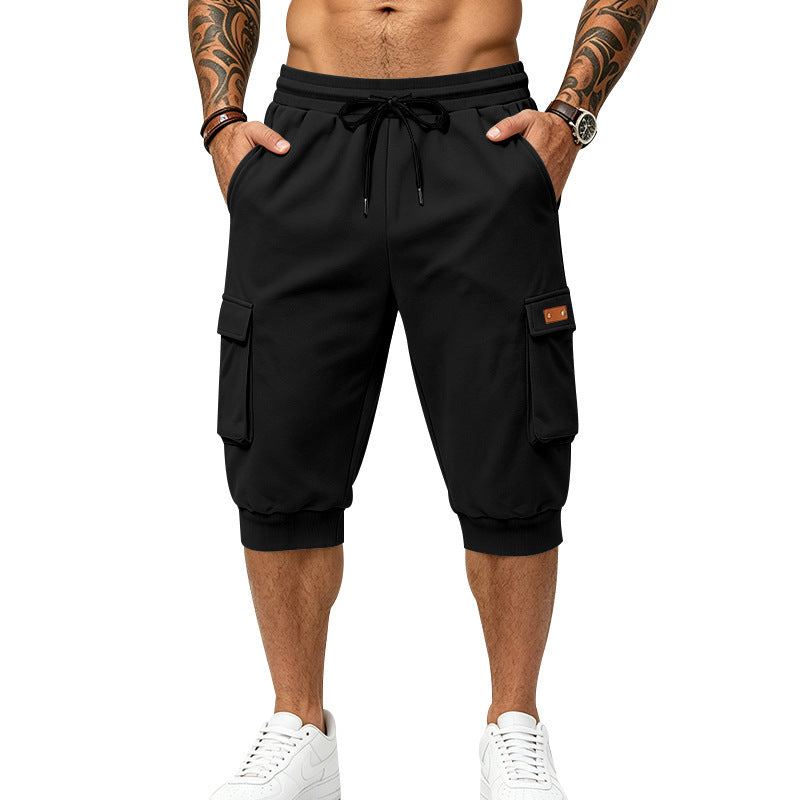Men's Three-Quarter Cargo Jogging Pants with Drawstring, Patch Pockets, and Ribbed Cuffs Mune Fashion