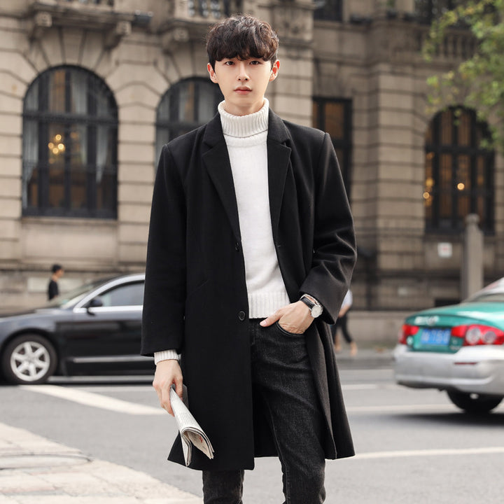 Men's Single-Breasted Wool Blend Long Coat with Slim Lapels and Minimalist Silhouette Mune Fashion