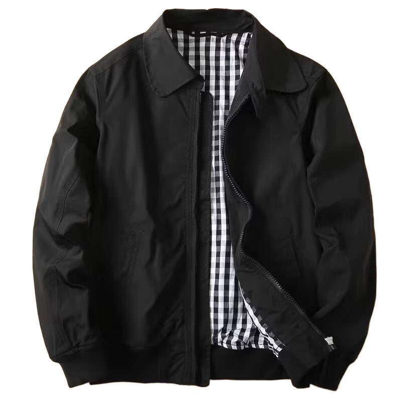 Men's Slim Harrington Jacket in Bomber Style with Shirt Collar and Ribbed Hem Mune Fashion