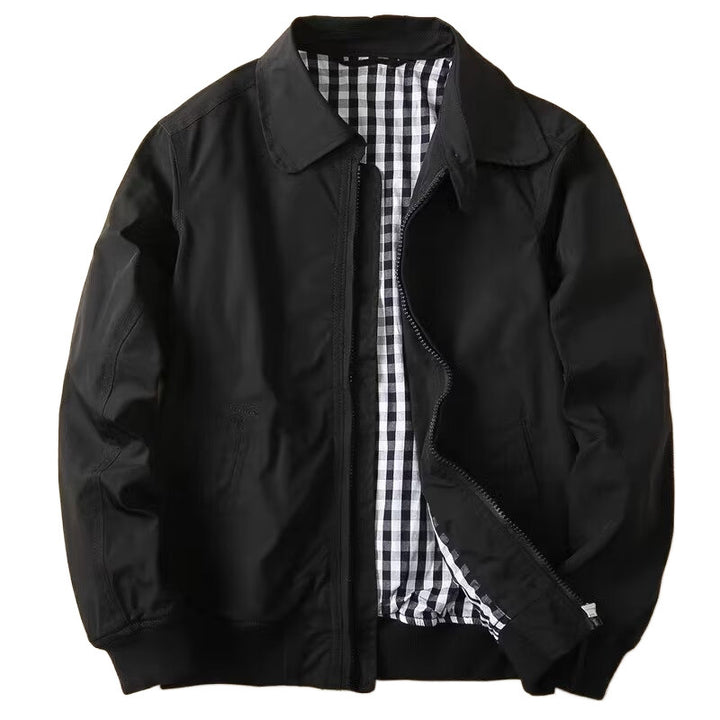Men's Slim Harrington Jacket in Bomber Style with Shirt Collar and Ribbed Hem Mune Fashion