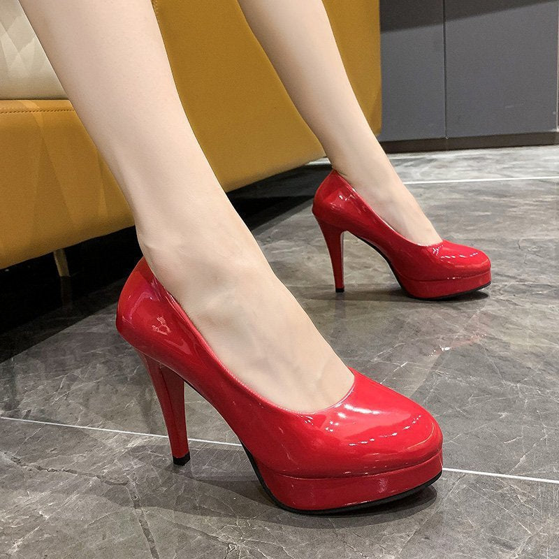 Women's Platform Pumps with Shiny Patent Leather and High Stiletto Heel Mune Fashion
