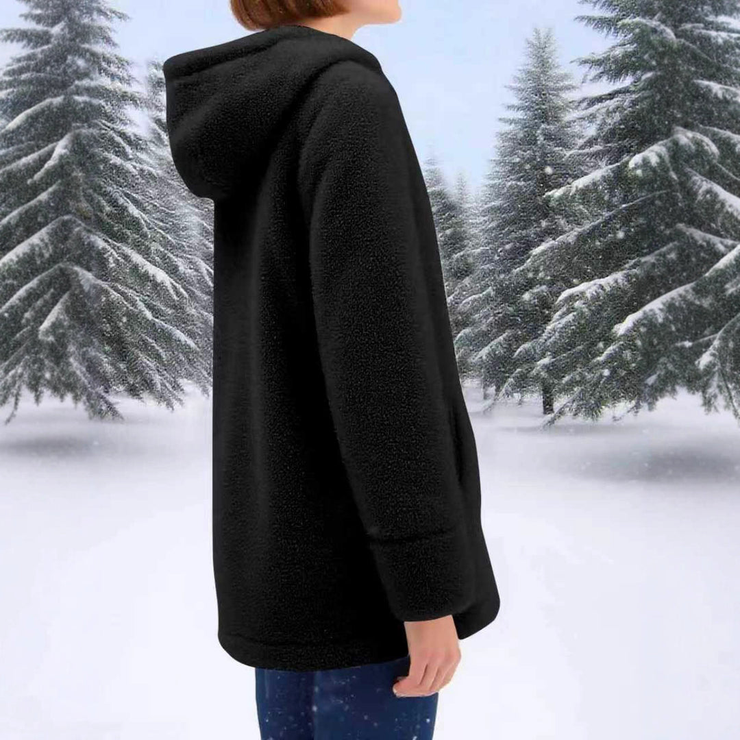 Women's Teddy Fleece Coat with Hood, Full Zip and Patch Pockets Mune Fashion