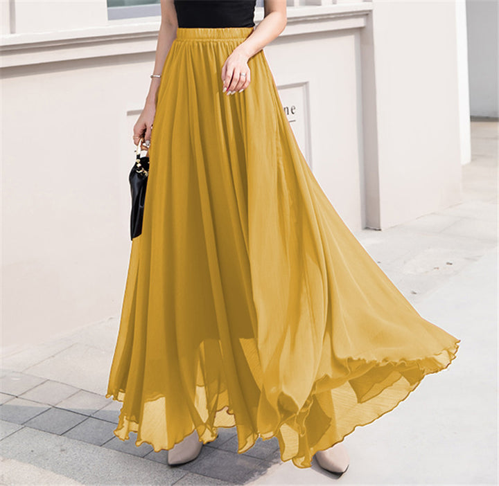 Women's maxi chiffon skirt with elastic waistband and flowy A-line Mune Fashion