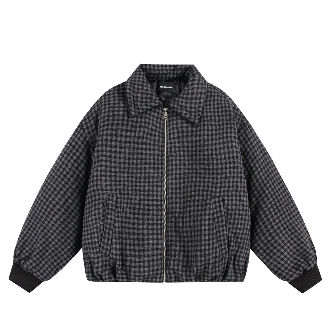 Unisex Boxy-Check Quilted Jacket with Zipper and Elastic Hem Mune Fashion