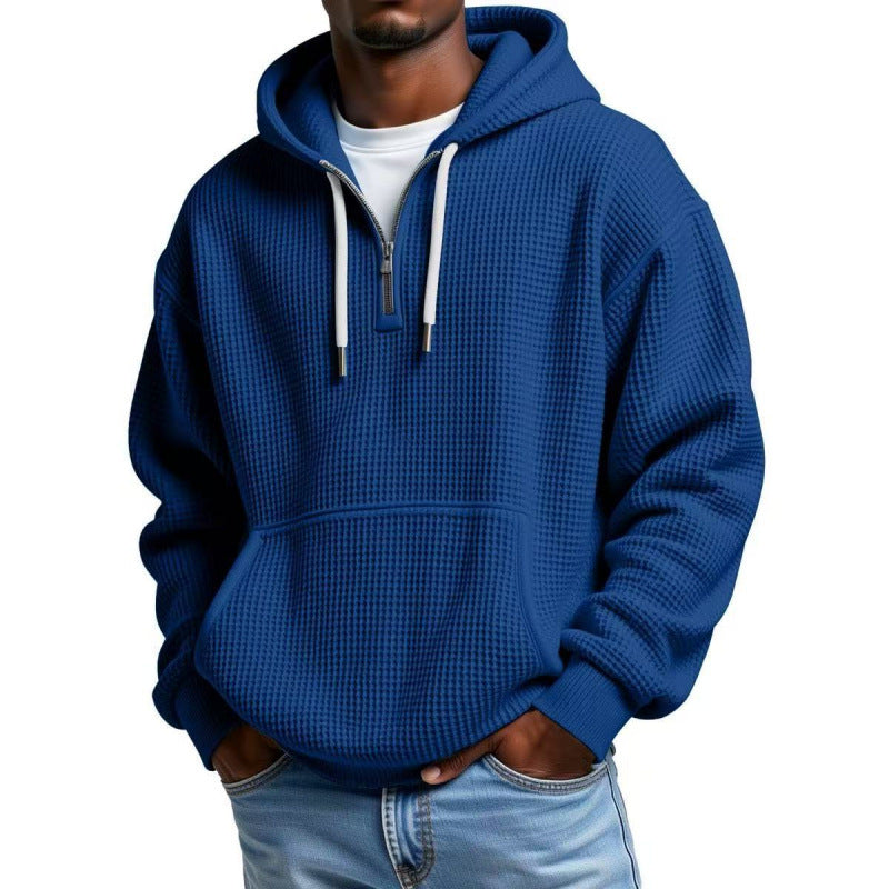 Men's waffle texture hoodie with half zipper and kangaroo pocket Mune Fashion