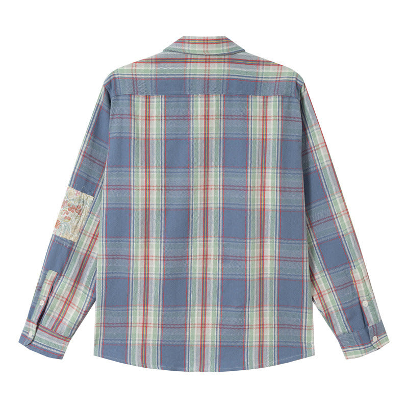 Unisex Oversized Shirt Jacket in Vintage Check with Flap Pockets and Sleeve Patch Mune Fashion