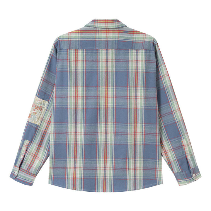 Unisex Oversized Shirt Jacket in Vintage Check with Flap Pockets and Sleeve Patch Mune Fashion