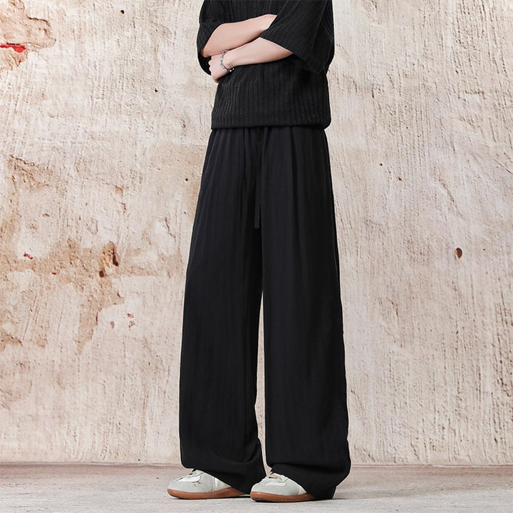 Unisex Wide Linen Look Relaxed Pants with Drawstring Waist & Extra Wide Leg Mune Fashion