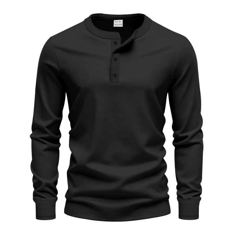 Men's fitted long sleeve Henley shirt with stand-up collar, fine cotton stretch and ribbed cuffs Mune Fashion