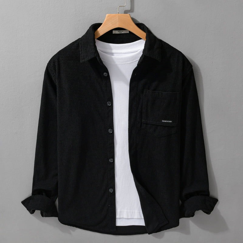 Men's Textured Shirt-Over Shirt with Chest Pocket, Button Placket and Waffle Structure Mune Fashion