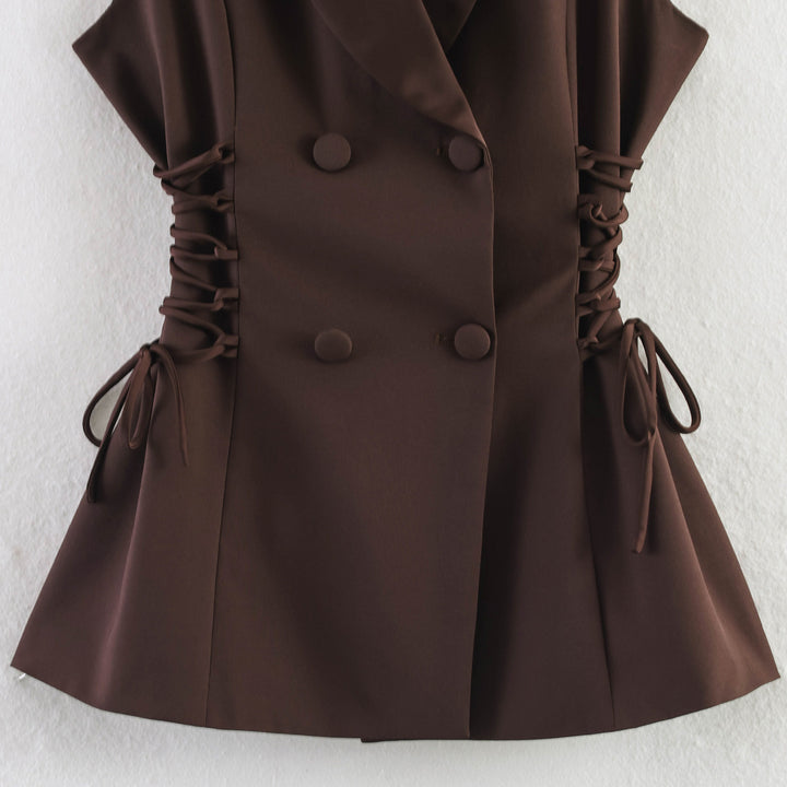 Women's sleeveless double-breasted blazer vest with waist lacing Mune Fashion