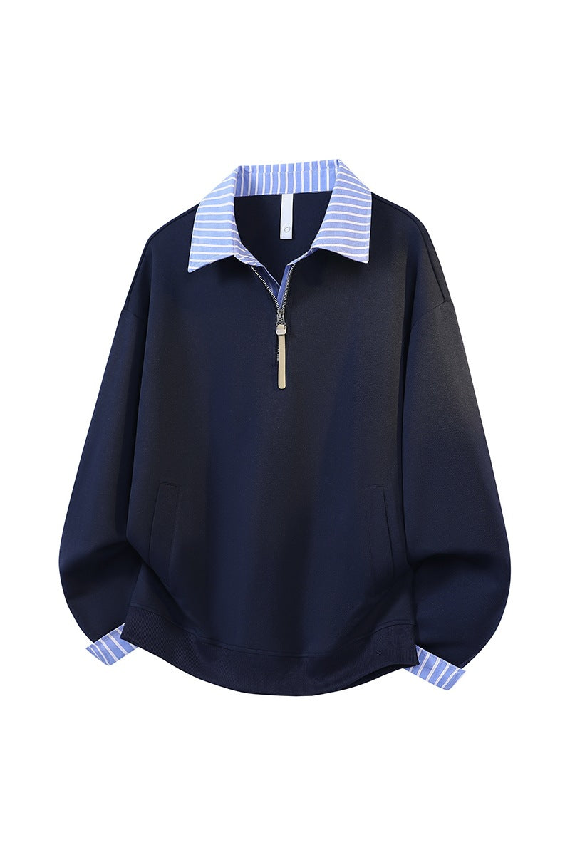 Women's Oversized Sweatshirt with Shirt Collar & Half Zip in Layered Look Mune Fashion