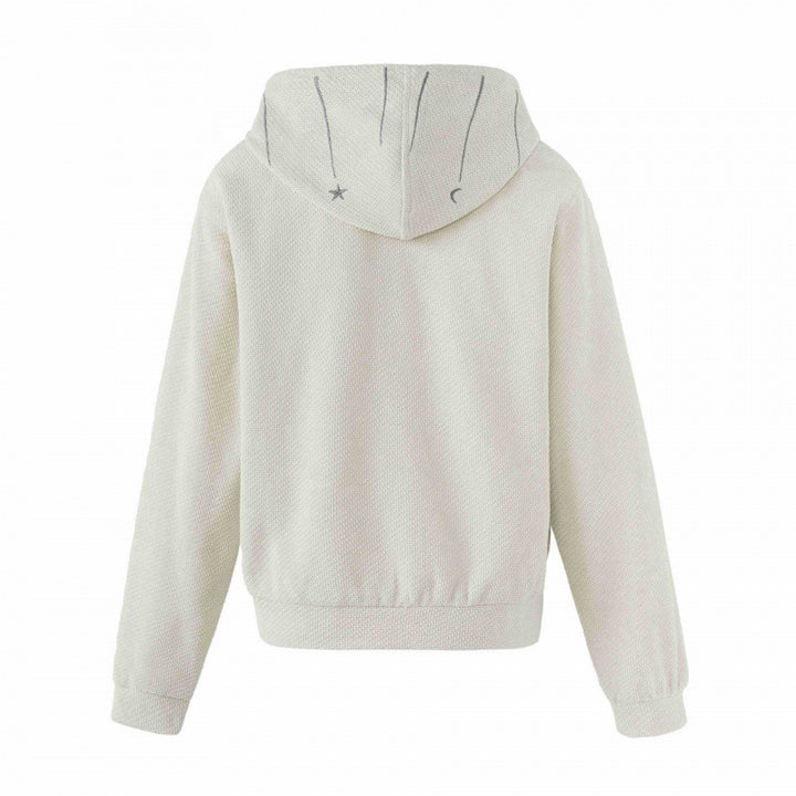 Ladies Boxy Knit Hoodie with heavenly embroidery, full zip and drawstring Mune Fashion