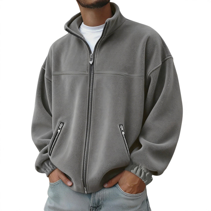 Men's Oversize Fleece Jacket with Stand-Up Collar, Full-Length Zipper and Zip Pockets EB