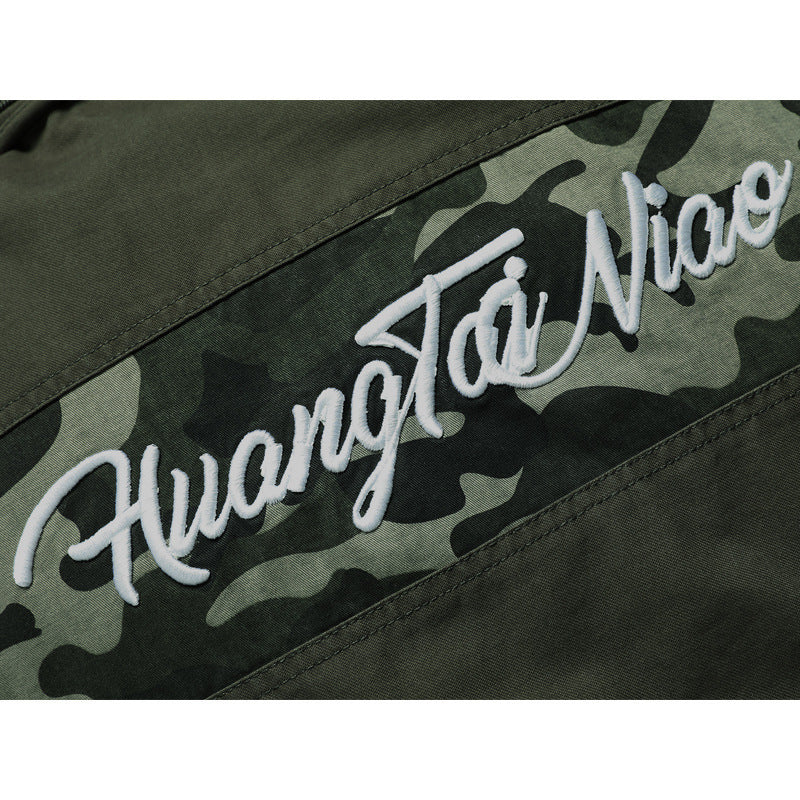 Men's Hooded Canvas Jacket in Military Utility Style with Camouflage Cuff and Ribbed Hem Mune Fashion