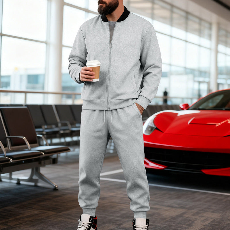 Men's sporty leisure suit made of soft cotton blend with zip jacket and elastic jogging pants Mune Fashion