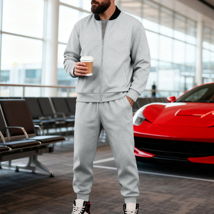 Men's sporty leisure suit made of soft cotton blend with zip jacket and elastic jogging pants Mune Fashion