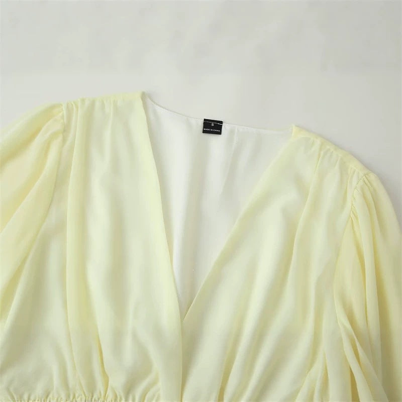 Women's Chiffon Mini Dress with V-Neck, Long Sleeves and Layered Ruffles Mune Fashion