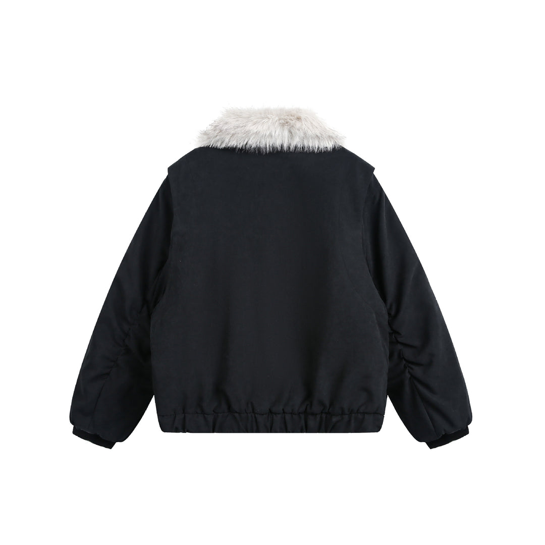 Women's short jacket in boxy cut with wide faux fur collar Mune Fashion