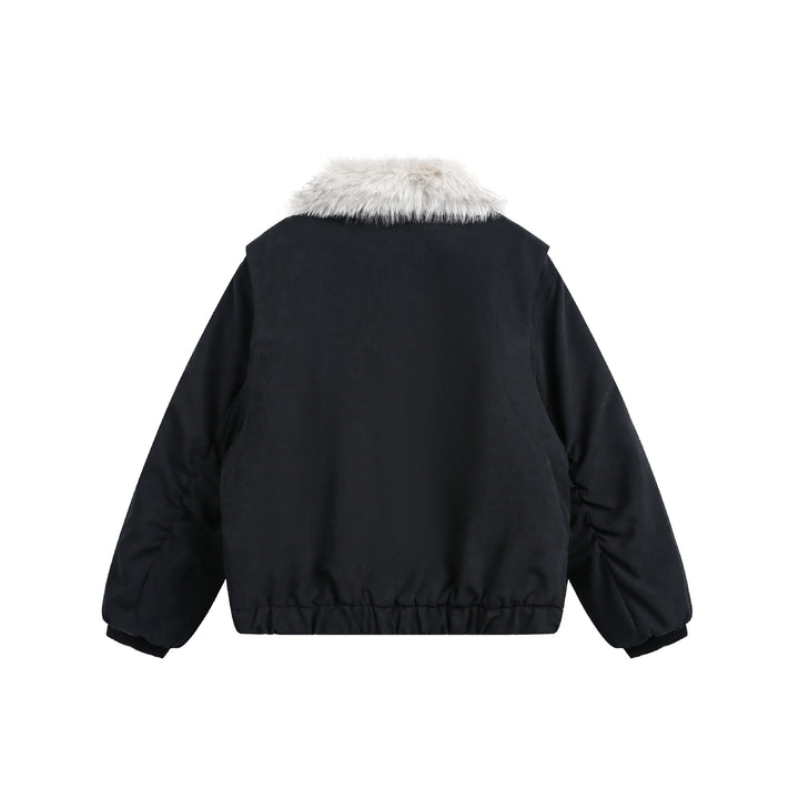 Women's short jacket in boxy cut with wide faux fur collar Mune Fashion