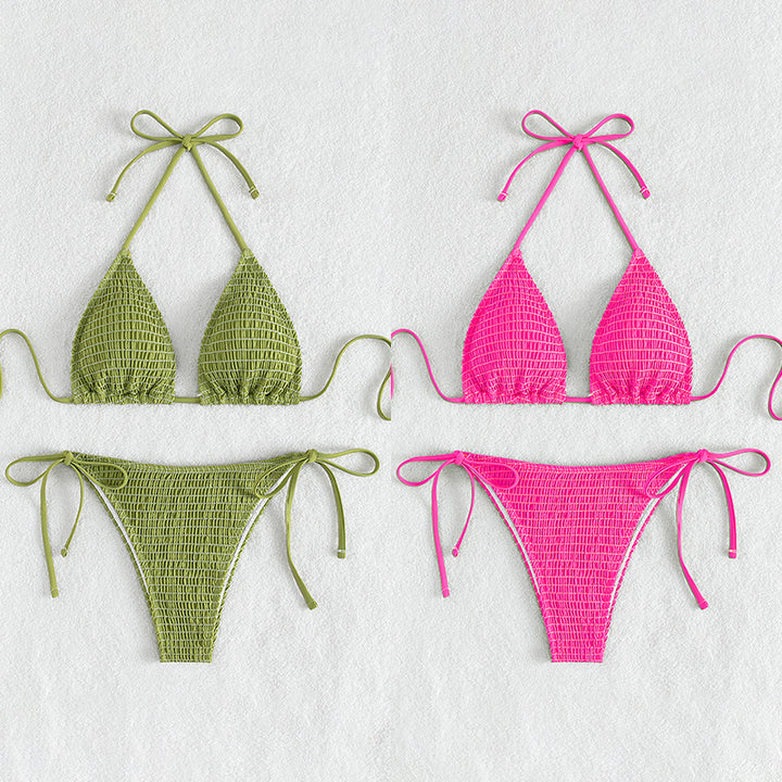 Women's Triangle Bikini with Fine Gathered Details and Side Ties Mune Fashion