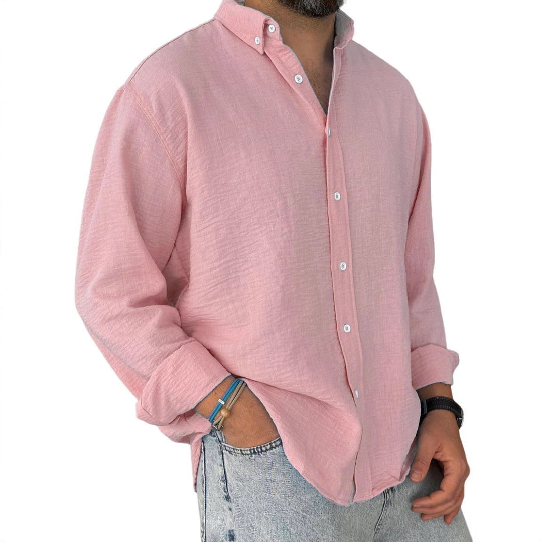 Men's nan lightweight cotton-linen shirt with button-down collar and relaxed fit Mune Fashion