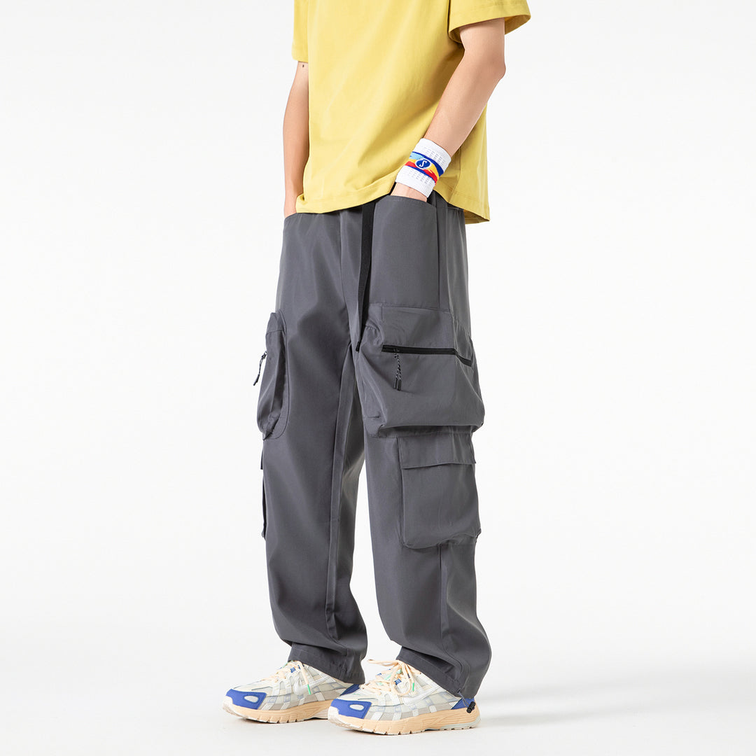 Herren Breite Cargo-Hose im Utility-Design mit elastischem Bund, integrierter Gurt und multifunktionalen Taschen Mune Fashion